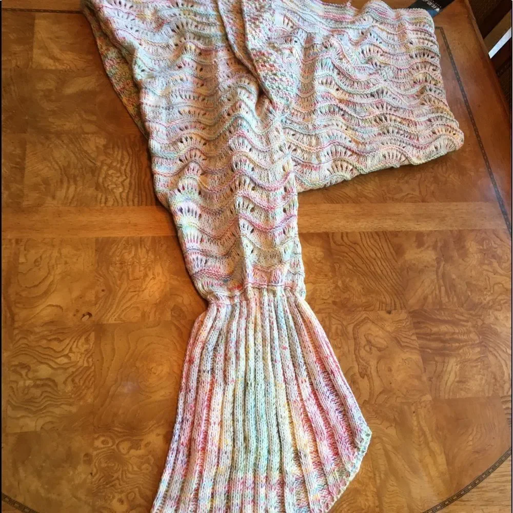 Pastel Mermaid Tail Blanket Knit Throw Adult Teen Cozy Gift NWT